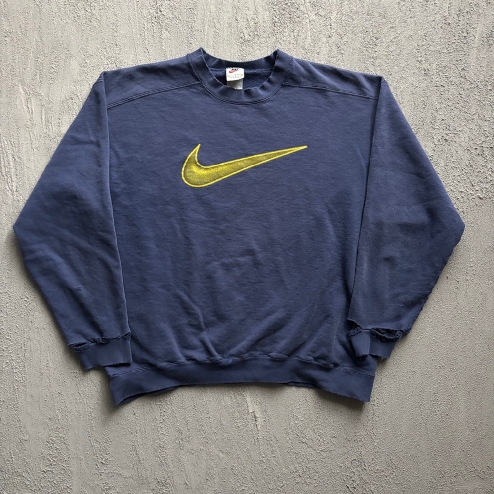 Vintage Nike big Swoosh Logo Sweatshirt Mens Large Blue 90s USA
